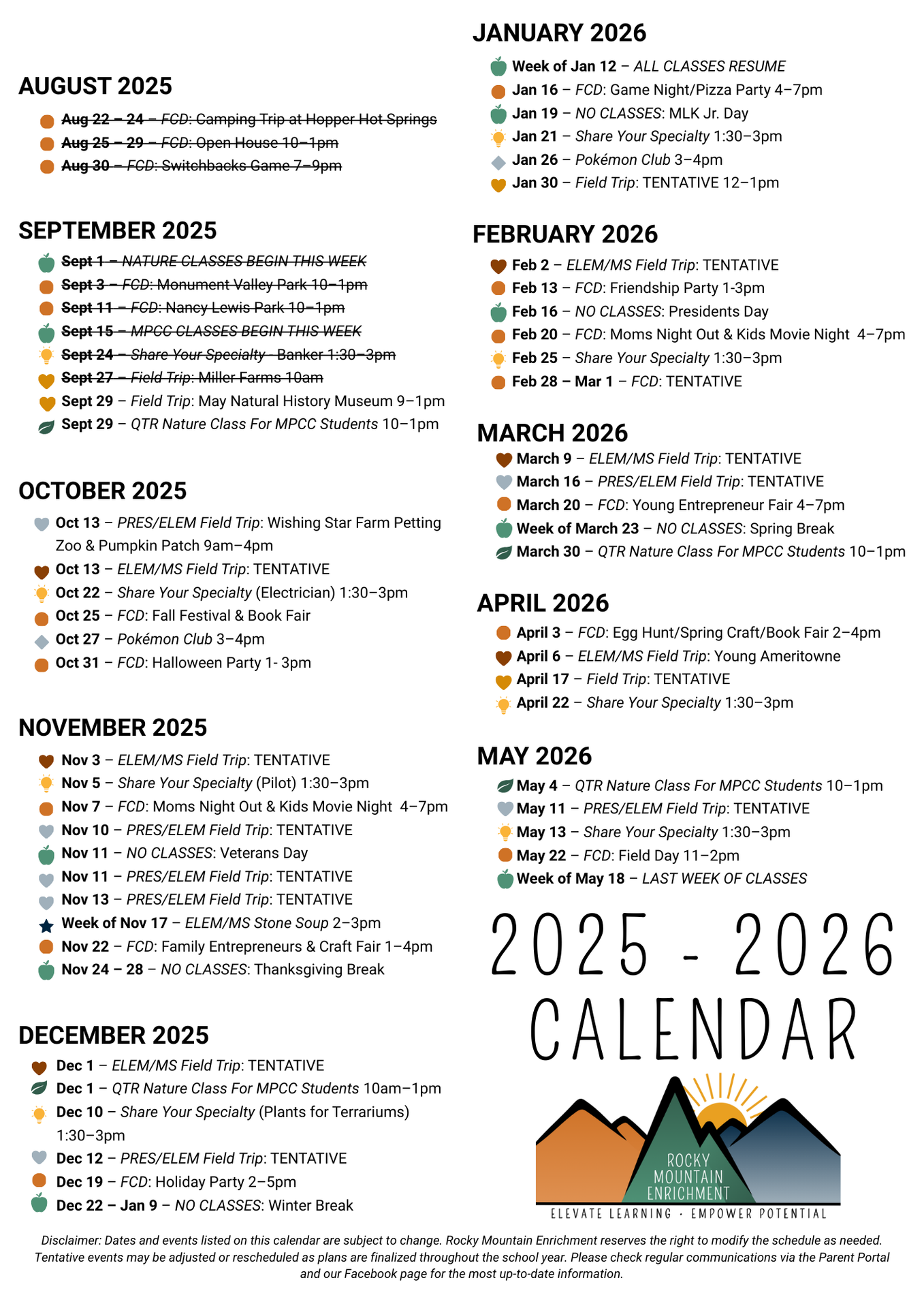 RME Calendar - Updated 9.28.2025